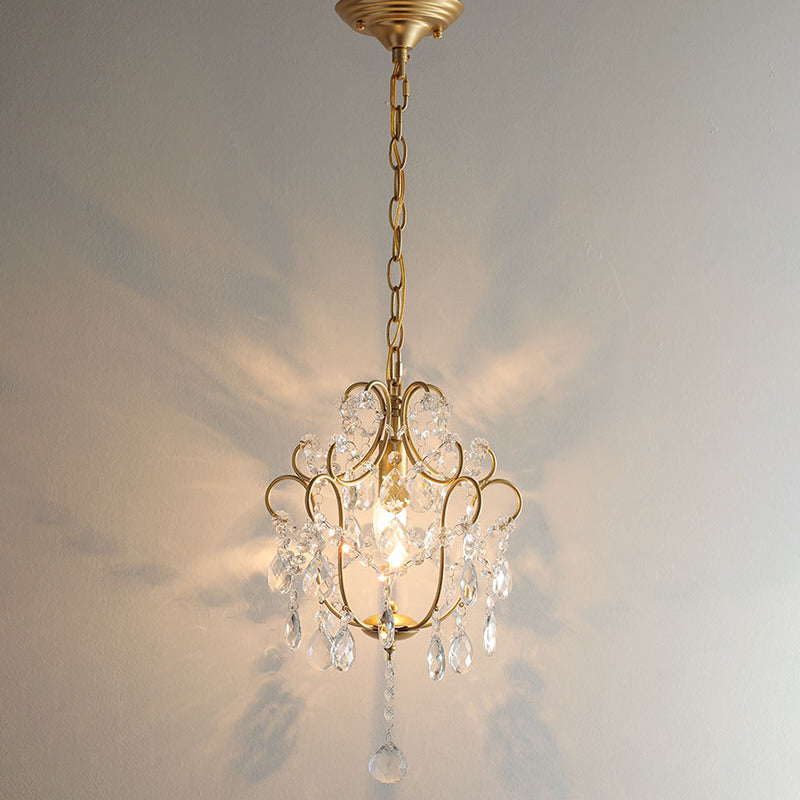 Traditional French Iron Crystal Flower 1-Light Chandelier For Dining Room