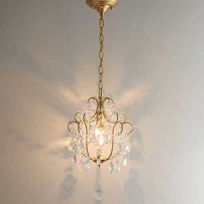 Traditional French Iron Crystal Flower 1-Light Chandelier For Dining Room