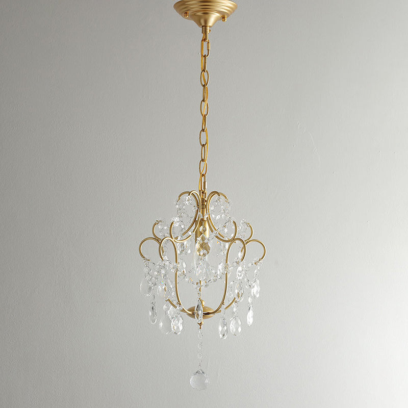 Traditional French Iron Crystal Flower 1-Light Chandelier For Dining Room