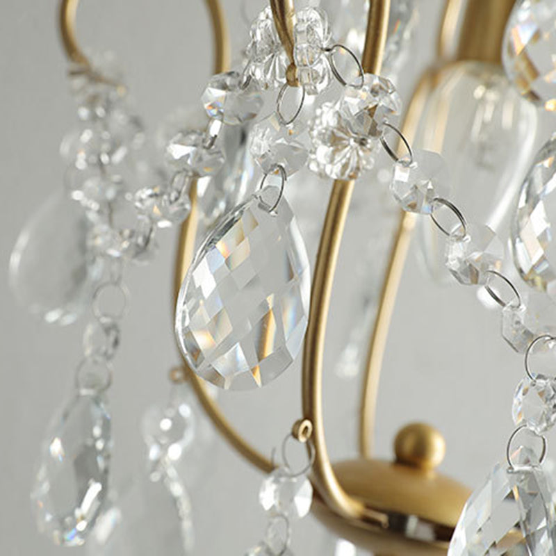 Traditional French Iron Crystal Flower 1-Light Chandelier For Dining Room