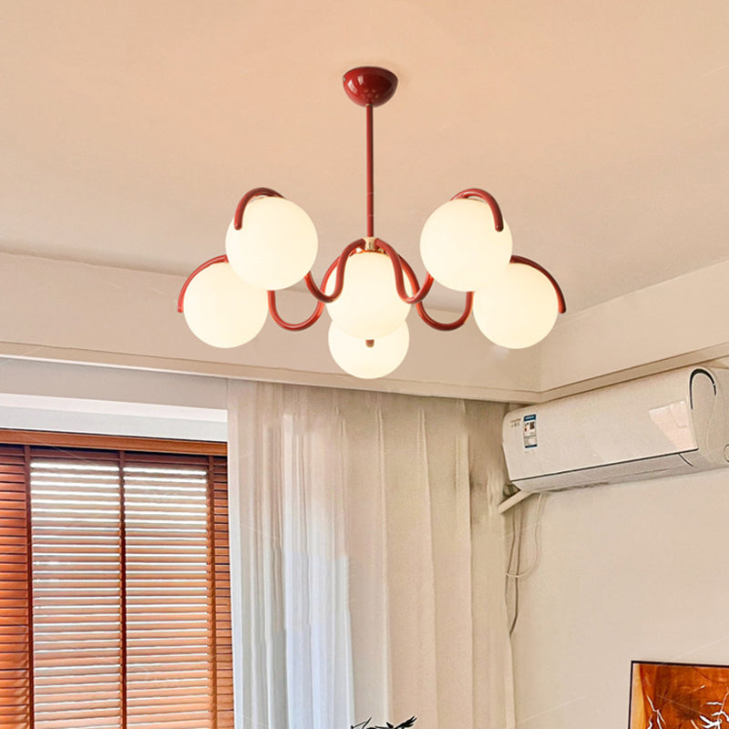 Contemporary Scandinavian Spherical Iron Glass 6-Light Chandelier For Bedroom