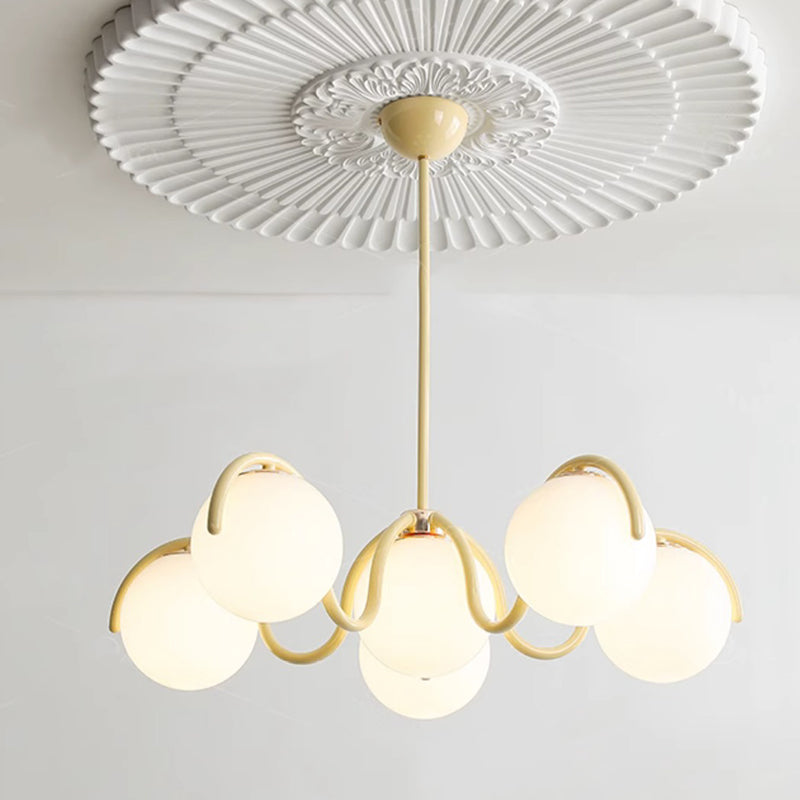 Contemporary Scandinavian Spherical Iron Glass 6-Light Chandelier For Bedroom