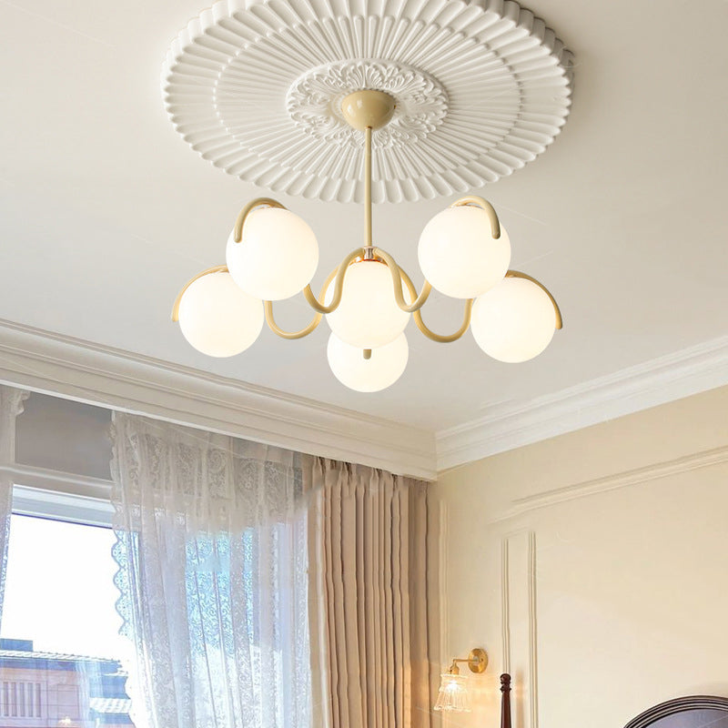 Contemporary Scandinavian Spherical Iron Glass 6-Light Chandelier For Bedroom