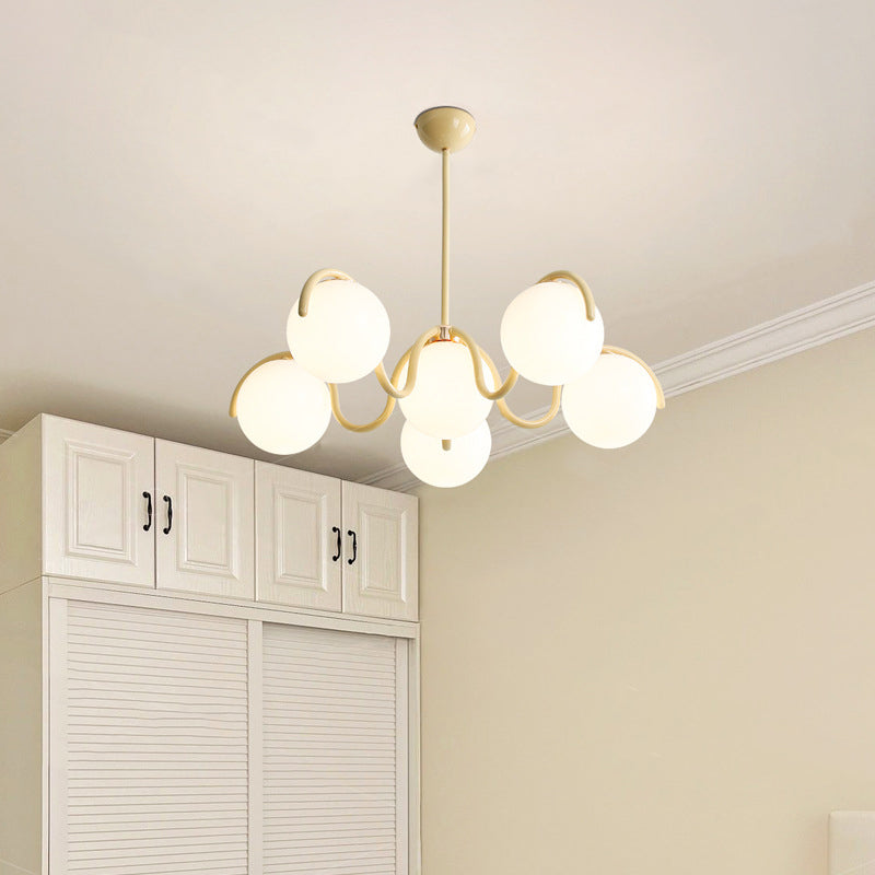 Contemporary Scandinavian Spherical Iron Glass 6-Light Chandelier For Bedroom