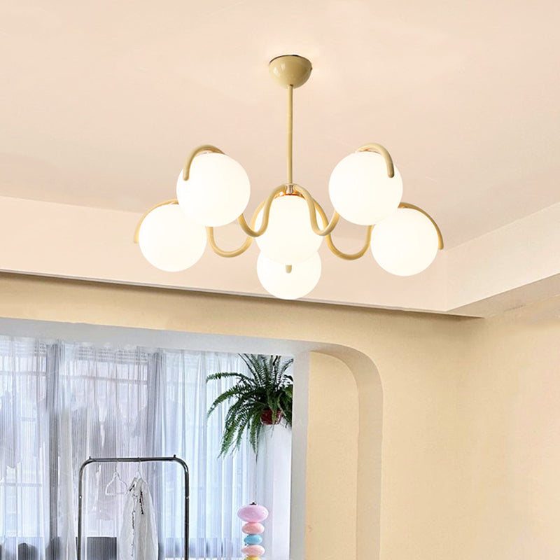 Contemporary Scandinavian Spherical Iron Glass 6-Light Chandelier For Bedroom