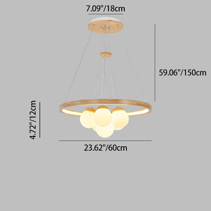 Contemporary Nordic Spherical Solid Wood Plastic LED Chandelier For Bedroom