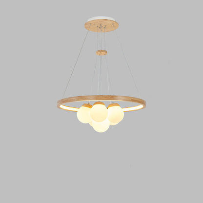 Contemporary Nordic Spherical Solid Wood Plastic LED Chandelier For Bedroom