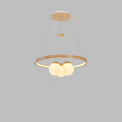 Contemporary Nordic Spherical Solid Wood Plastic LED Chandelier For Bedroom