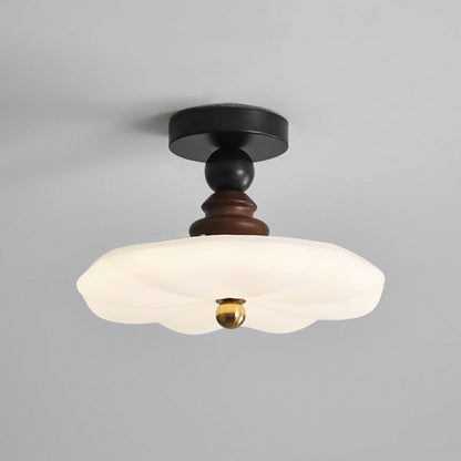 Traditional Vintage Flower Shaped Iron Rubberwood Plastic LED Semi-Flush Mount Ceiling Light For Dining Room