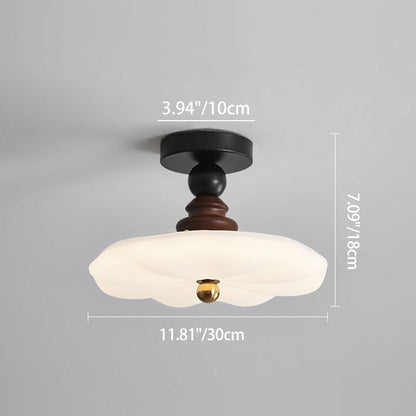 Traditional Vintage Flower Shaped Iron Rubberwood Plastic LED Semi-Flush Mount Ceiling Light For Dining Room