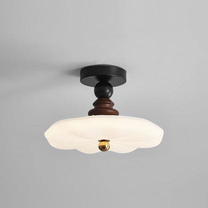 Traditional Vintage Flower Shaped Iron Rubberwood Plastic LED Semi-Flush Mount Ceiling Light For Dining Room