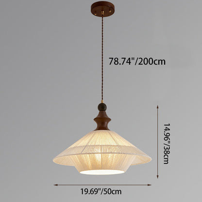 Traditional Vintage Petal Shaped Solid Wood Fabric 1-Light Pendant Light For Dining Room