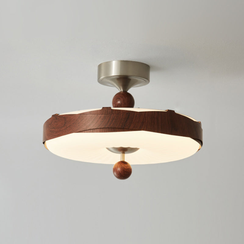 Traditional Vintage Disc Shape Iron Plastic LED Semi-Flush Mount Ceiling Light For Bedroom