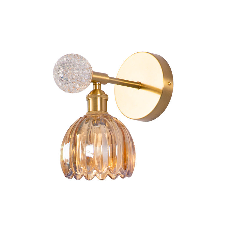 Traditional Vintage Floral Shade Hardware Acrylic Glass 1-Light Wall Sconce Lamp For Bedroom