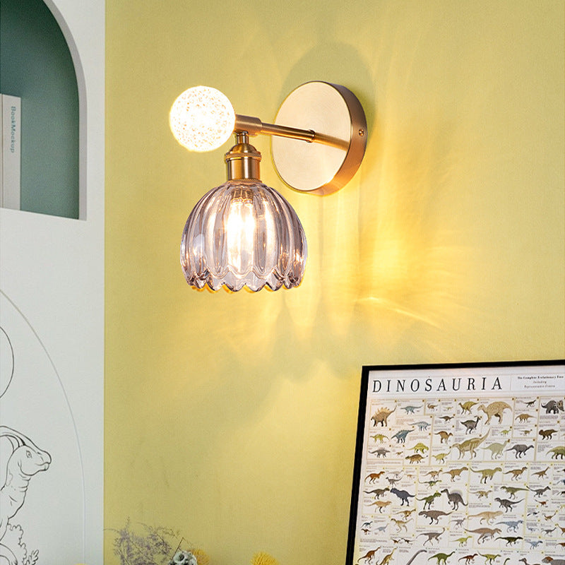Traditional Vintage Floral Shade Hardware Acrylic Glass 1-Light Wall Sconce Lamp For Bedroom