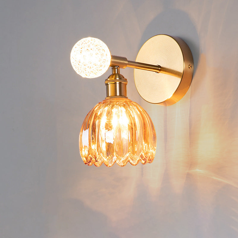Traditional Vintage Floral Shade Hardware Acrylic Glass 1-Light Wall Sconce Lamp For Bedroom