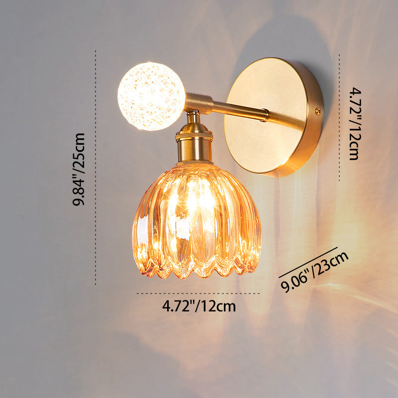 Traditional Vintage Floral Shade Hardware Acrylic Glass 1-Light Wall Sconce Lamp For Bedroom