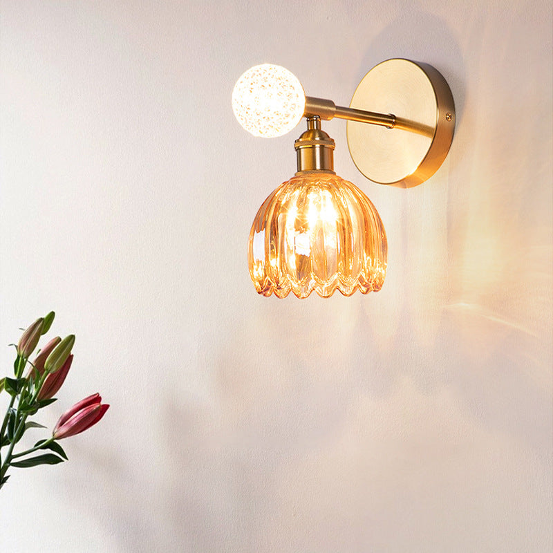 Traditional Vintage Floral Shade Hardware Acrylic Glass 1-Light Wall Sconce Lamp For Bedroom