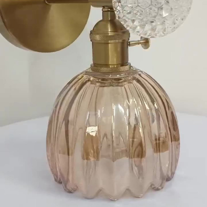 Traditional Vintage Floral Shade Hardware Acrylic Glass 1-Light Wall Sconce Lamp For Bedroom