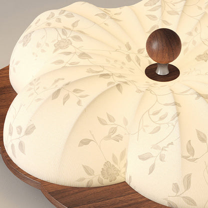 Traditional Vintage Flower Shaped Iron Wood Fabric LED Flush Mount Ceiling Light For Bedroom
