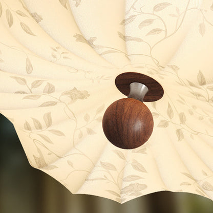 Traditional Vintage Flower Shaped Iron Wood Fabric LED Flush Mount Ceiling Light For Bedroom