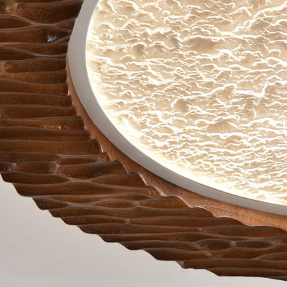 Traditional Vintage Round Oak Iron Acrylic LED Flush Mount Ceiling Light For Bedroom