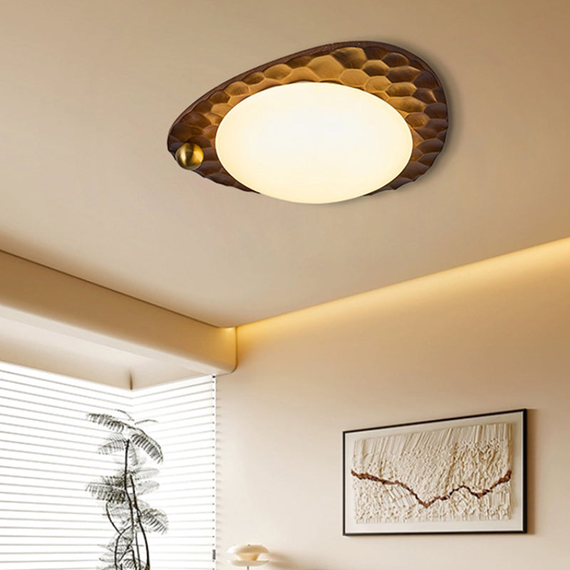 伝統的なヴィンテージ不規則な形状のハニカムフラワーパターンオークアイアンPVC LEDフラッシュマウントシーリングライト寝室用