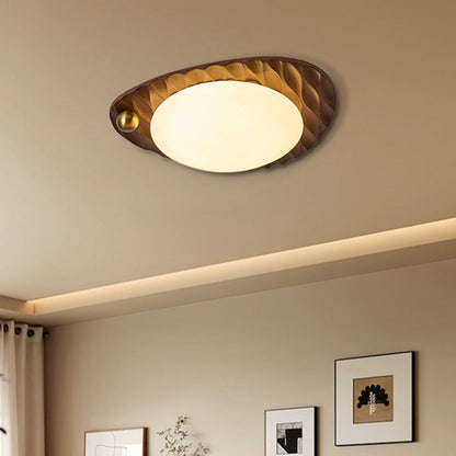 伝統的なヴィンテージ不規則な形状のハニカムフラワーパターンオークアイアンPVC LEDフラッシュマウントシーリングライト寝室用