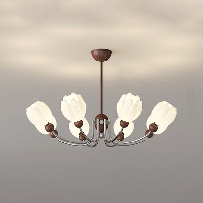 Traditional French Flower Iron Plastic LED Chandelier For Living Room