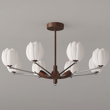 Traditional French Flower Iron Plastic LED Chandelier For Living Room