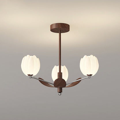 Traditional French Flower Iron Plastic LED Chandelier For Living Room