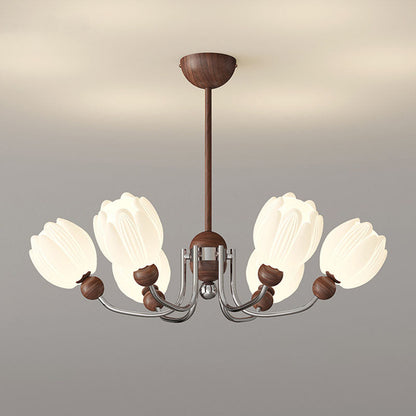 Traditional French Flower Iron Plastic LED Chandelier For Living Room