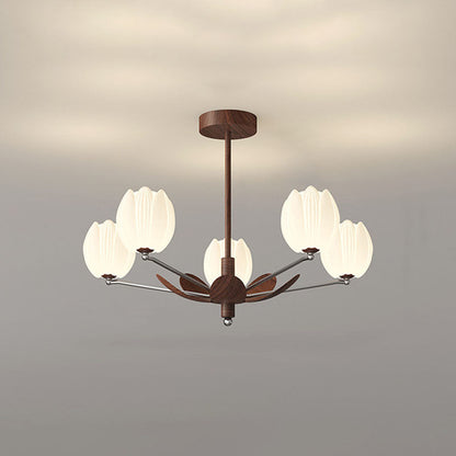 Traditional French Flower Iron Plastic LED Chandelier For Living Room