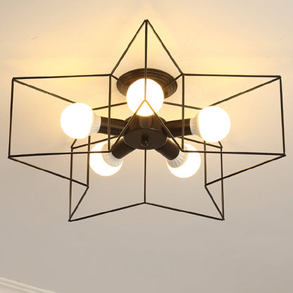 Contemporary Creative Pentagram Iron 5-Light Semi-Flush Mount Ceiling Light For Living Room