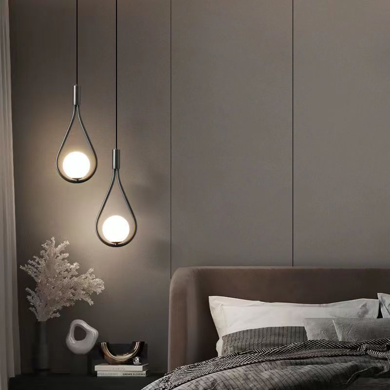 Modern Simplicity Teardrop Oval Iron Glass 1/2-Light Pendant Light For Bedroom