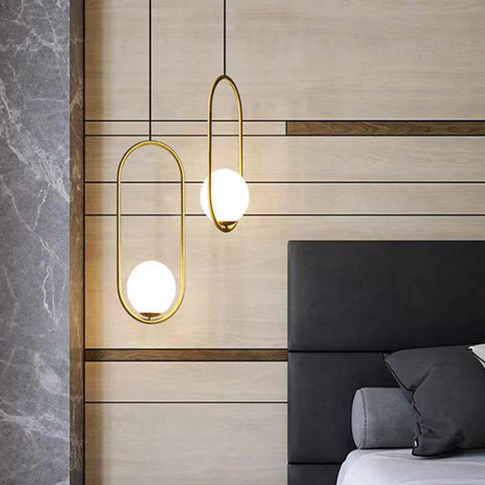 Modern Simplicity Teardrop Oval Iron Glass 1/2-Light Pendant Light For Bedroom