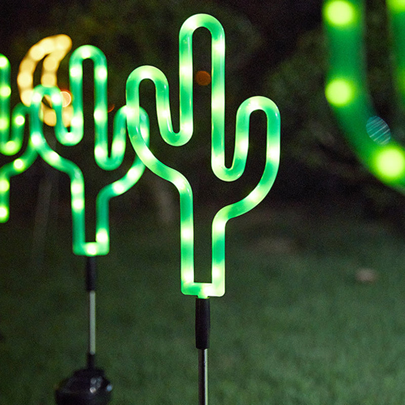 Modern Art Deco Solar Waterproof Cactus Pineapple Pentagram PVC Stainless Steel ABS LED Outdoor Lights Landscape Lighting For Garden