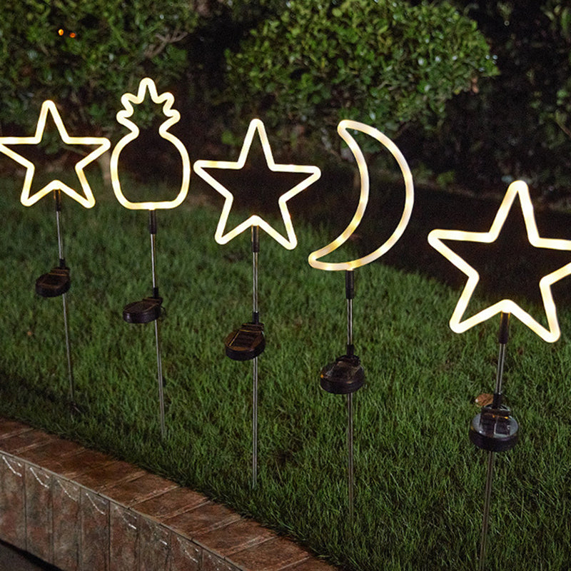 Modern Art Deco Solar Waterproof Cactus Pineapple Pentagram PVC Stainless Steel ABS LED Outdoor Lights Landscape Lighting For Garden