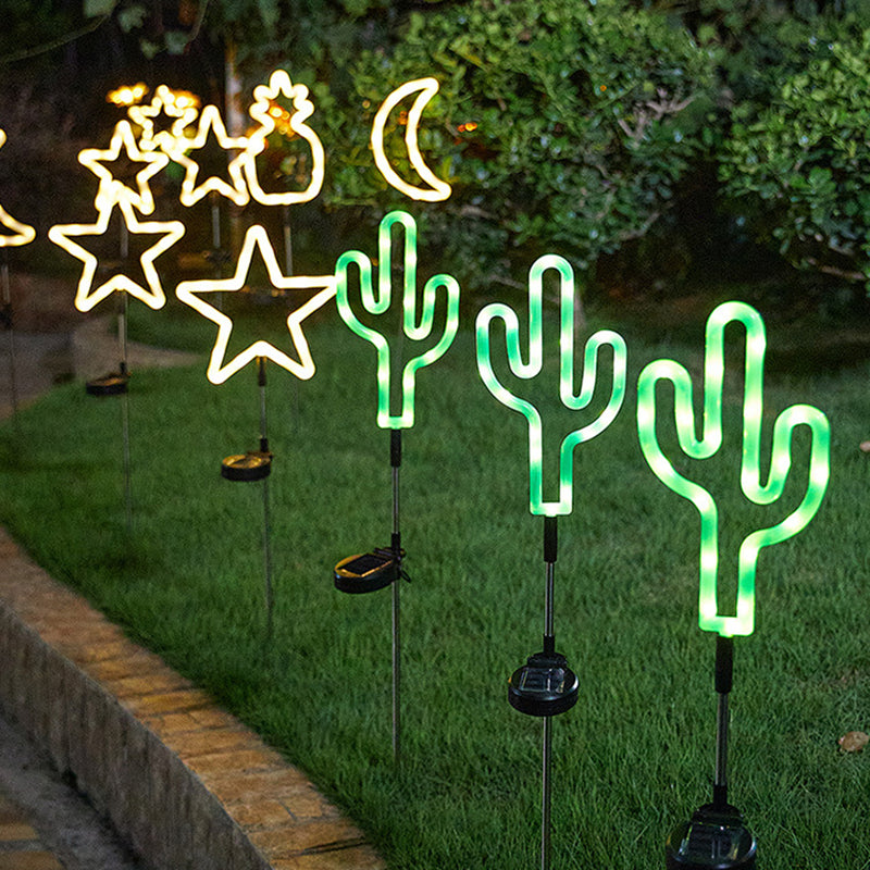 Modern Art Deco Solar Waterproof Cactus Pineapple Pentagram PVC Stainless Steel ABS LED Outdoor Lights Landscape Lighting For Garden