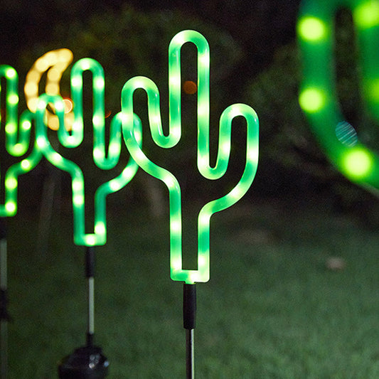 Modern Art Deco Solar Waterproof Cactus Pineapple Pentagram PVC Stainless Steel ABS LED Outdoor Lights Landscape Lighting For Garden