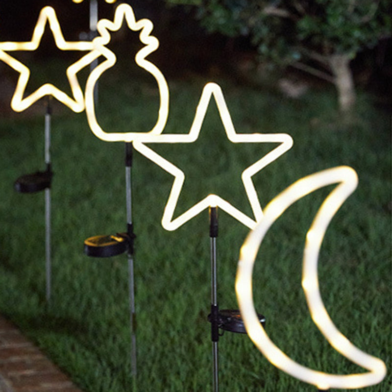 Modern Art Deco Solar Waterproof Cactus Pineapple Pentagram PVC Stainless Steel ABS LED Outdoor Lights Landscape Lighting For Garden