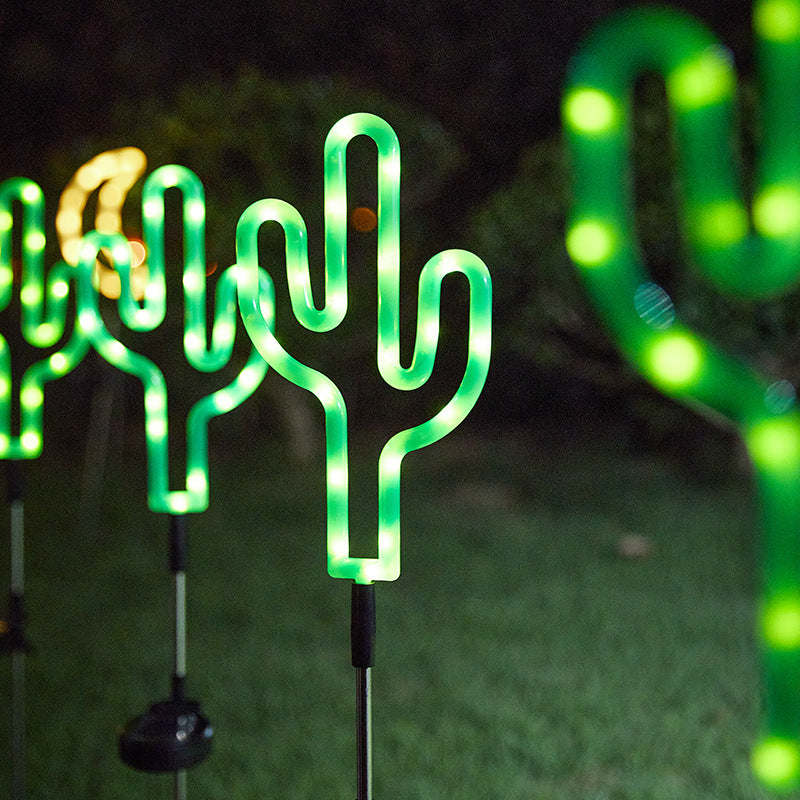 Modern Art Deco Solar Waterproof Cactus Pineapple Pentagram PVC Stainless Steel ABS LED Outdoor Lights Landscape Lighting For Garden