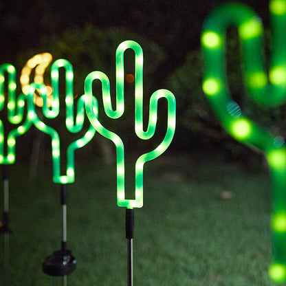 Modern Art Deco Solar Waterproof Cactus Pineapple Pentagram PVC Stainless Steel ABS LED Outdoor Lights Landscape Lighting For Garden