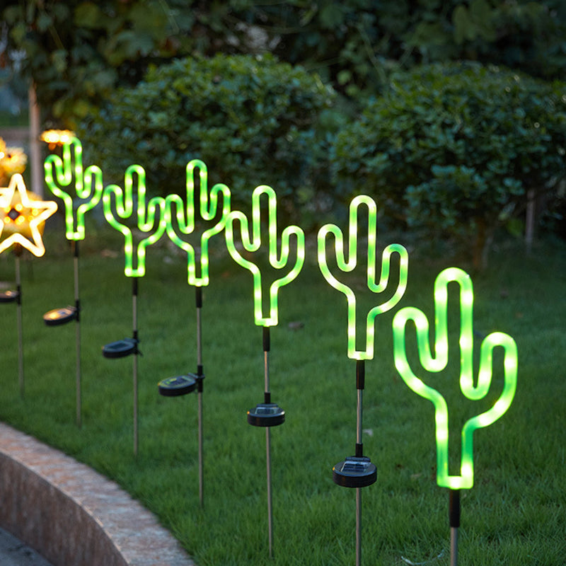 Modern Art Deco Solar Waterproof Cactus Pineapple Pentagram PVC Stainless Steel ABS LED Outdoor Lights Landscape Lighting For Garden