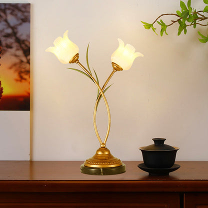 Contemporary Creative Flower-Shaped Iron Glass 2-Light Table Lamp For Bedroom
