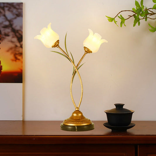 Contemporary Creative Flower-Shaped Iron Glass 2-Light Table Lamp For Bedroom