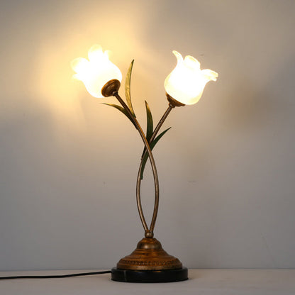 Contemporary Creative Flower-Shaped Iron Glass 2-Light Table Lamp For Bedroom