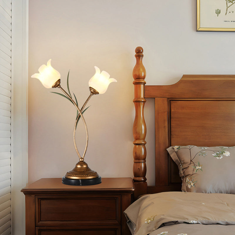 Contemporary Creative Flower-Shaped Iron Glass 2-Light Table Lamp For Bedroom