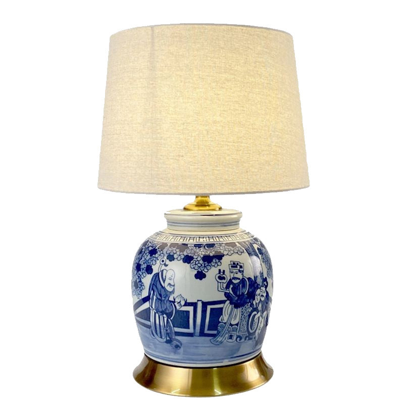 Traditional Chinese Vase-shaped Ceramic Hardware Fabric 1-Light Table Lamp For Bedroom