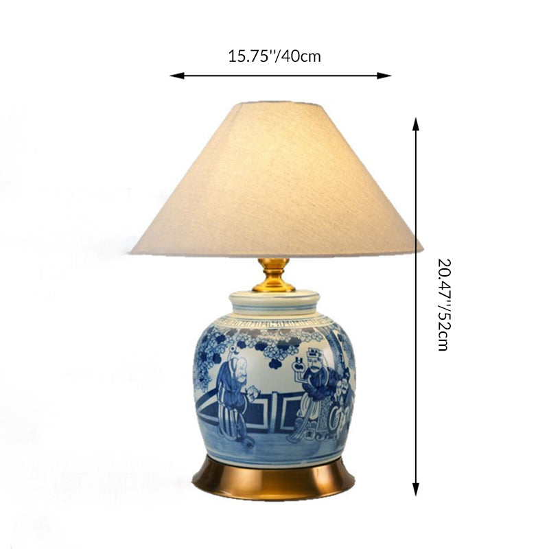 Traditional Chinese Vase-shaped Ceramic Hardware Fabric 1-Light Table Lamp For Bedroom